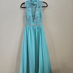 Masquerade Aqua Lace Prom Dress